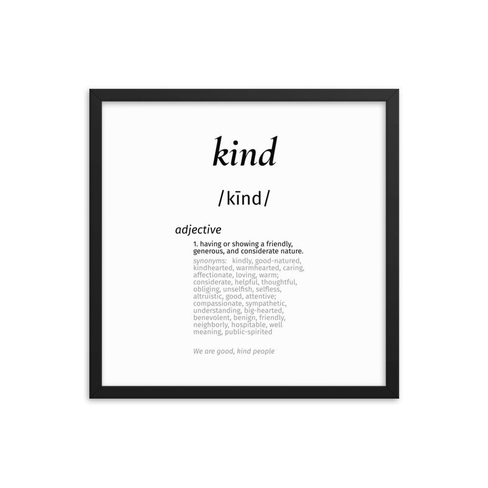 Framed Kind Definition Word Art Wall Art Framed Print Etsy
