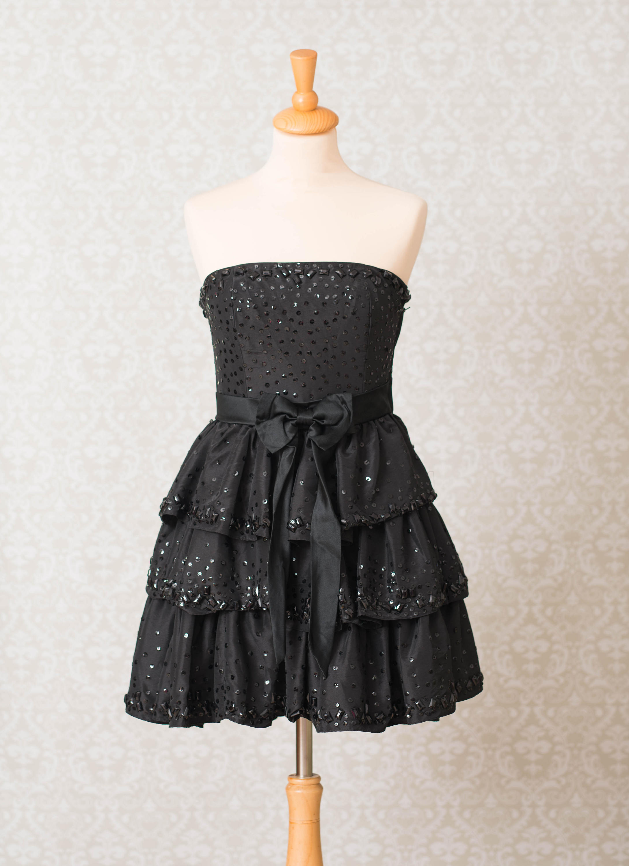 Betsey Johnson Black Beaded Sequined Ruffled Party Prom Dress