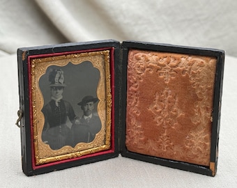 Antique Cased Tintype Couple Portrait  Velvet Pad 9th Plate