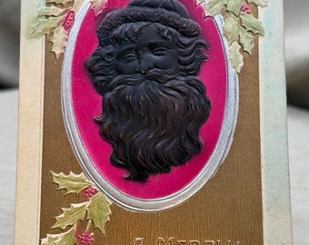 Antique Embossed Christmas Postcard – Heavily Santa Front Silhouette (Divided Back Era)