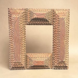 Antique Tramp Art Frame Hand Carved Multi Layered Cigar Box Folk Art 3.5x4 Primitive Wood Frame