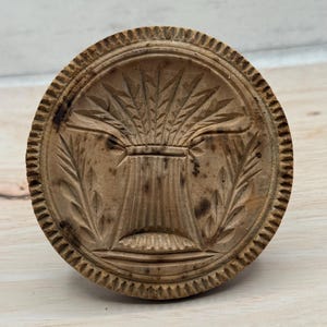 Antique Wheat Sheaf Butter Stamp Carved Wood Pennsylvania Primitive Mold