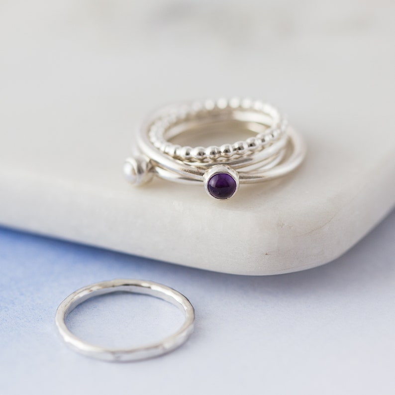Sterling Silver Birthstone Gemstone Stacking Ring - Etsy