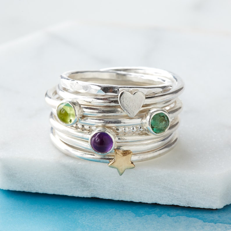 Sterling Silver Birthstone Gemstone Stacking Ring - Etsy