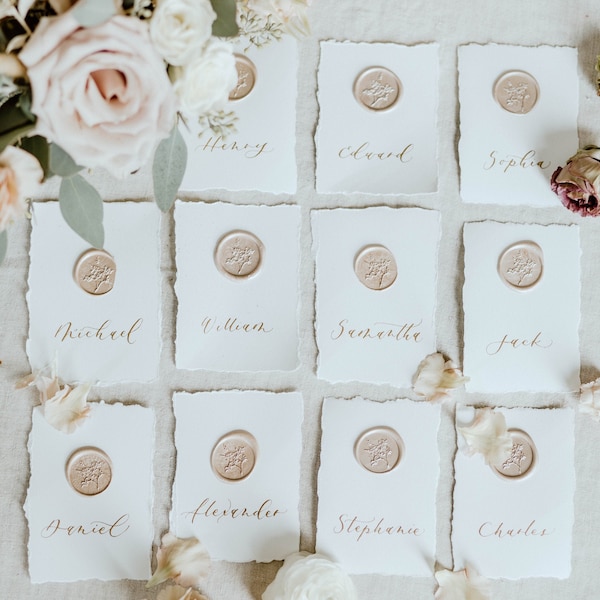 Hand Torn Edge Place Cards with Wax Seal [Set of 12]