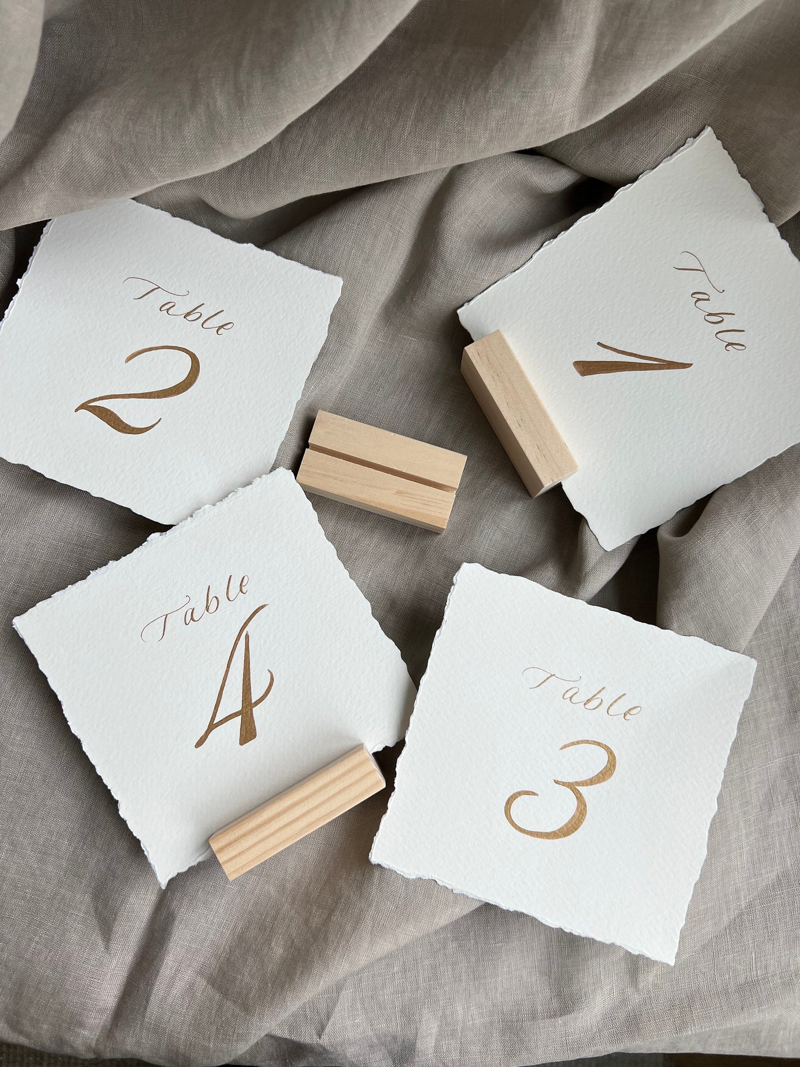 Hand Calligraphy Table Numbers: Hand Torn Edge, Gold Ink (5x5 In.) - Etsy