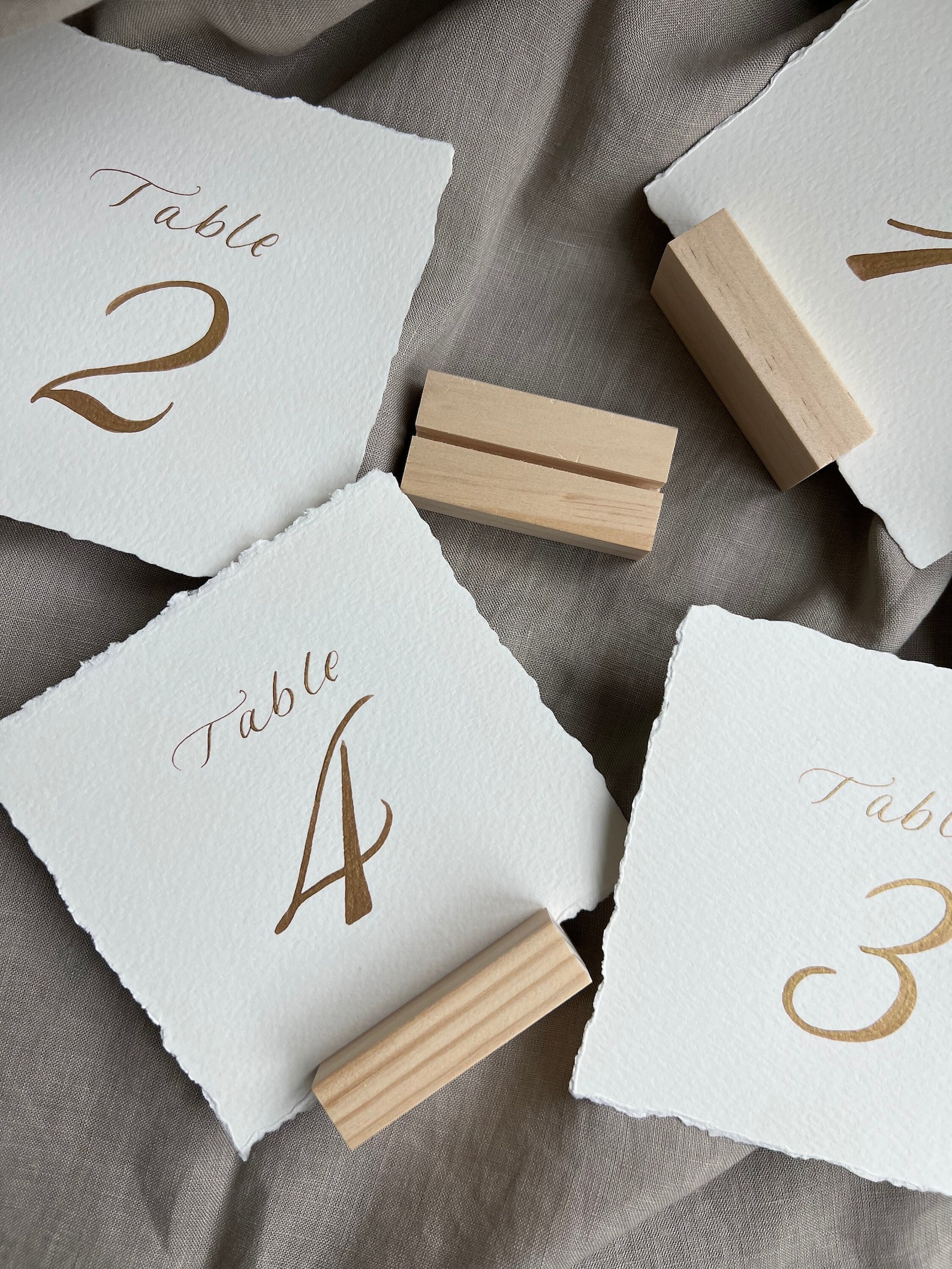 Hand Calligraphy Table Numbers: Hand Torn Edge, Gold Ink (5x5 In.) - Etsy