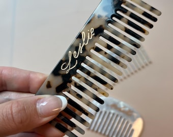 Hand Engraved Tortoise Shell Comb: Personalized Hair Accessory
