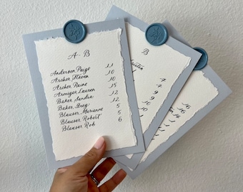 Hand Calligraphy Seating Chart Cards with Wax Seal