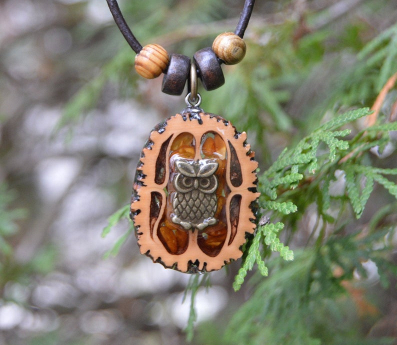 Walnut Shell Owl Pendant