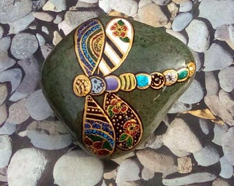 Hand painted  zentangle dragonfly rock