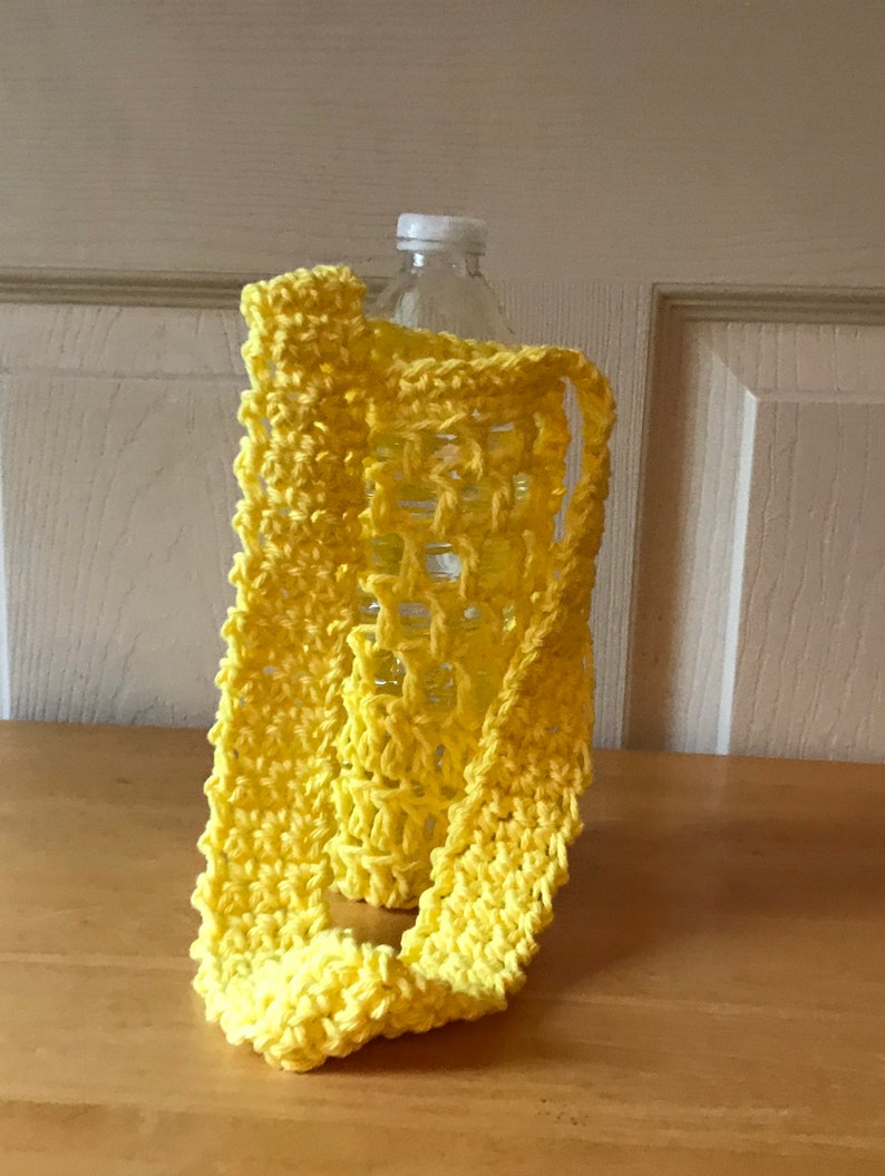 Yellow Handmade Crochet Water Bottle Carrier Water Bottle Holder