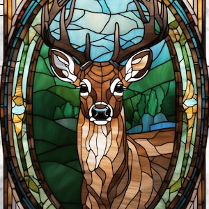 51 Whitetail Deer -Stained Glass and Mosaic Style Graphics for Pattern Creation PNG