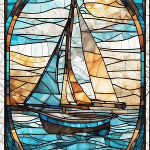 47 Sailboat - Stained Glass and Mosaic Style Graphics for Pattern Creation PNG files