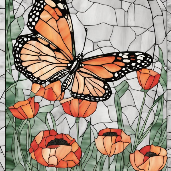 46 Monarch Butterfly - Stained Glass and Mosaic Style Graphics for Pattern Creation PNG files