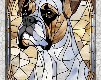 42 Boxer Stained Glass or Mosaic Style Dog Pattern Cartoons png