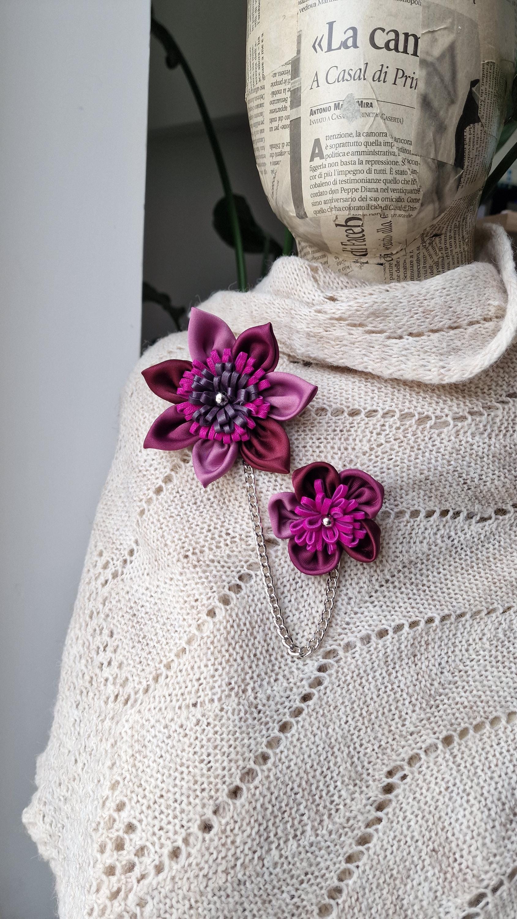 Broche Fleur En Cuir Faite à Main - Marron, Artisanale, Marque EKcrea, Neuf Sans Emballage