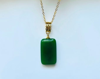 Square Green Jade Necklace.Minimalistic gold Jade cube Pendant 16''.Simple Jade Jewelry.Small Jade Pendant.Real Chinese Jade.Gift for her.