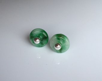Natural Green Jade Stud Earrings.Jade Charm Earrings.Genuine Jade Statement Earrings.Tiny Jade Silver Jewelry.