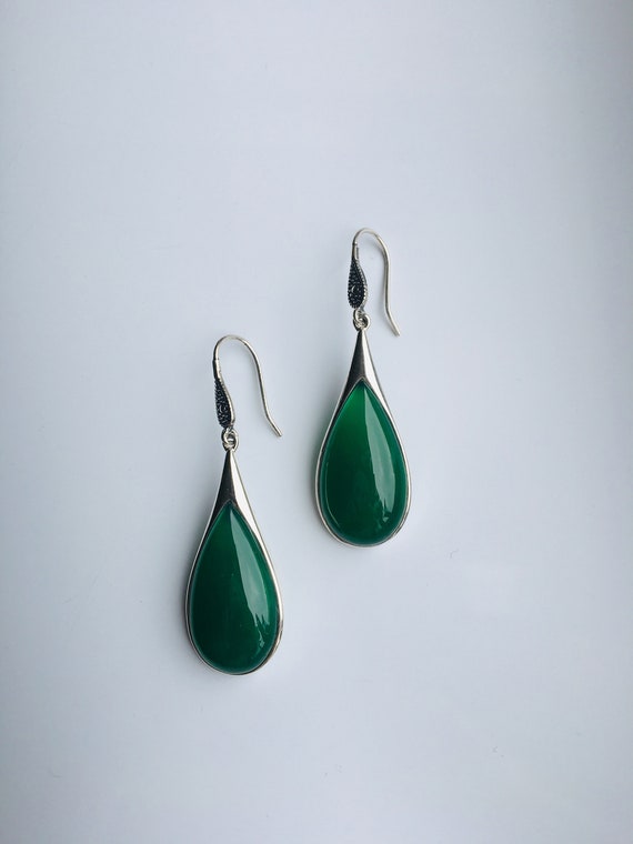 Green jade earrings teardrop clearance