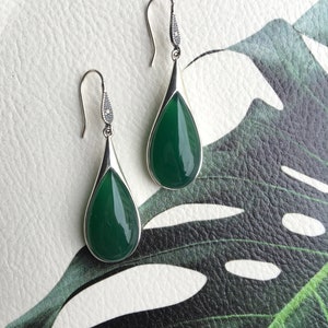 Big Jade Teardrop Earrings.vintage Dark Green Jade Earrings.natural ...