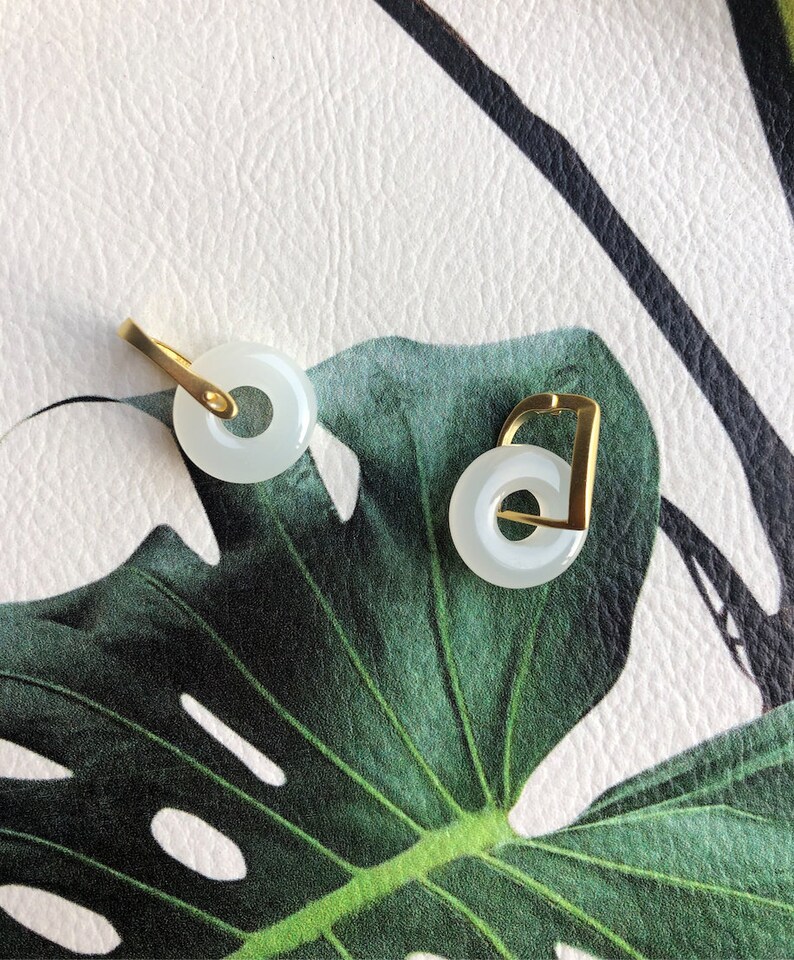Modern Gold White Jade Earrings. Gold Hanging Jade | Etsy