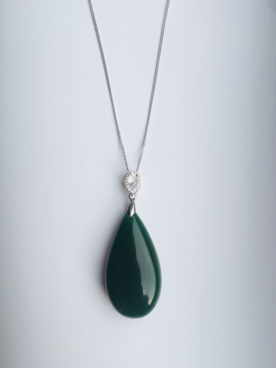 Big Teardrop Jade Pendant.dark Green Jade Necklace.jade Silver Necklace.green Gemstone Jewelry.gift for Her Etsy Canada