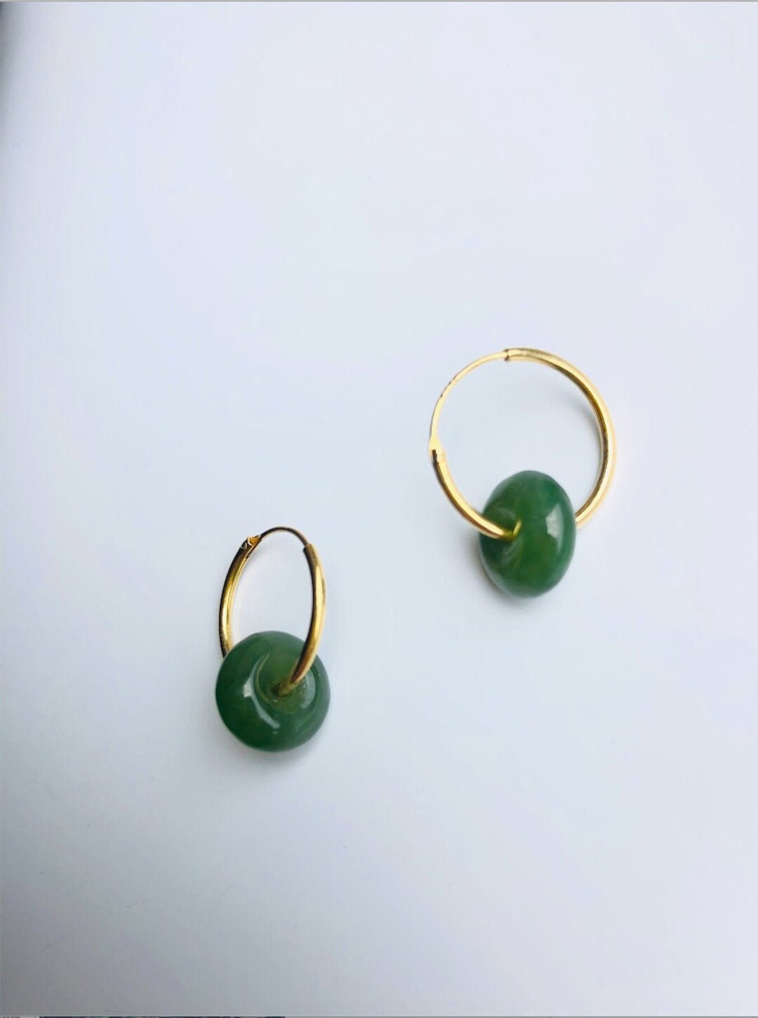 Mini 18k Gold Jade Donut Earrings.small Green Jade Drop Hoop Earrings ...