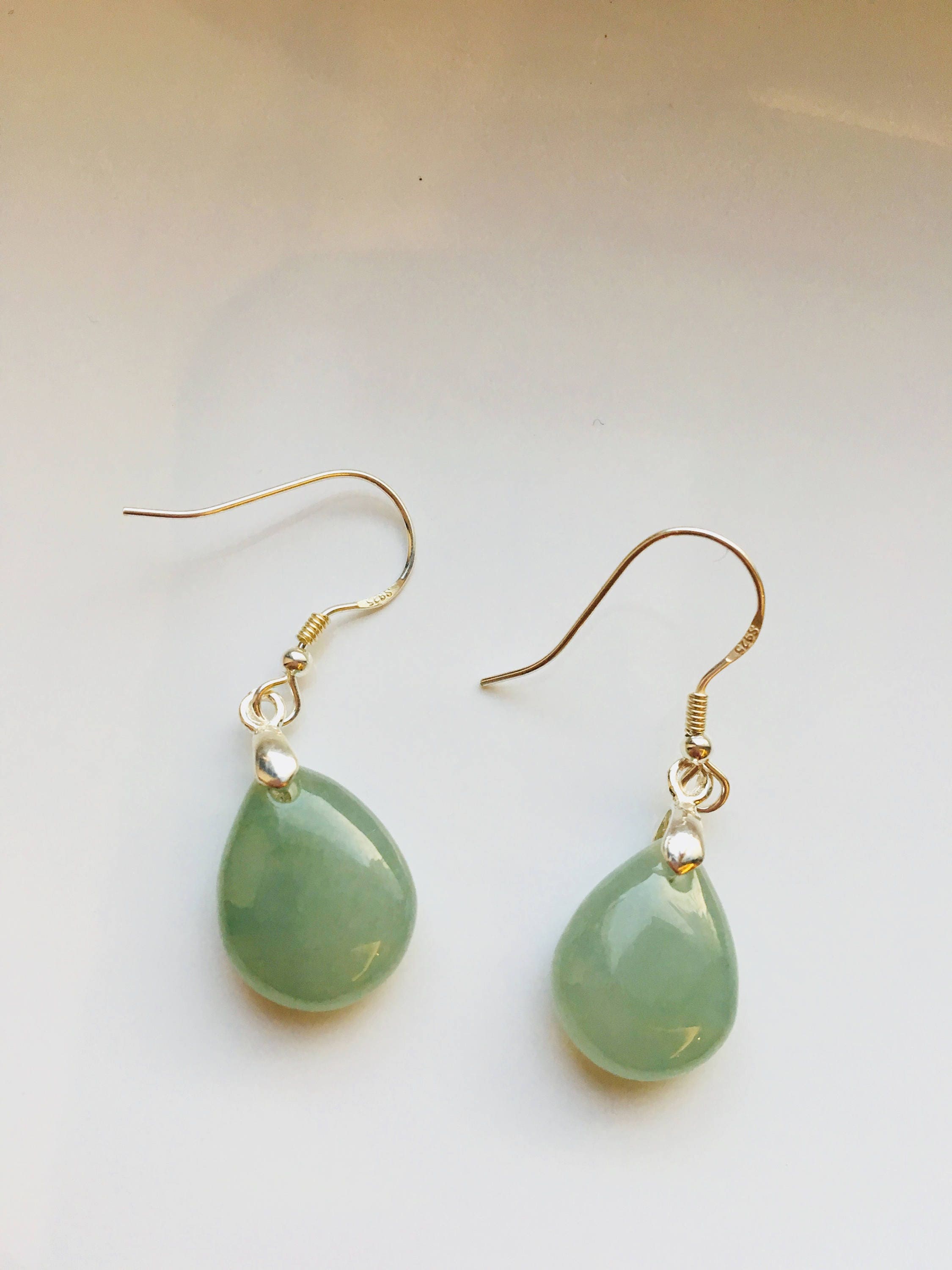 Jade Teardrop Earrings.green Teardrop Earrings.silver Teardrop | Etsy