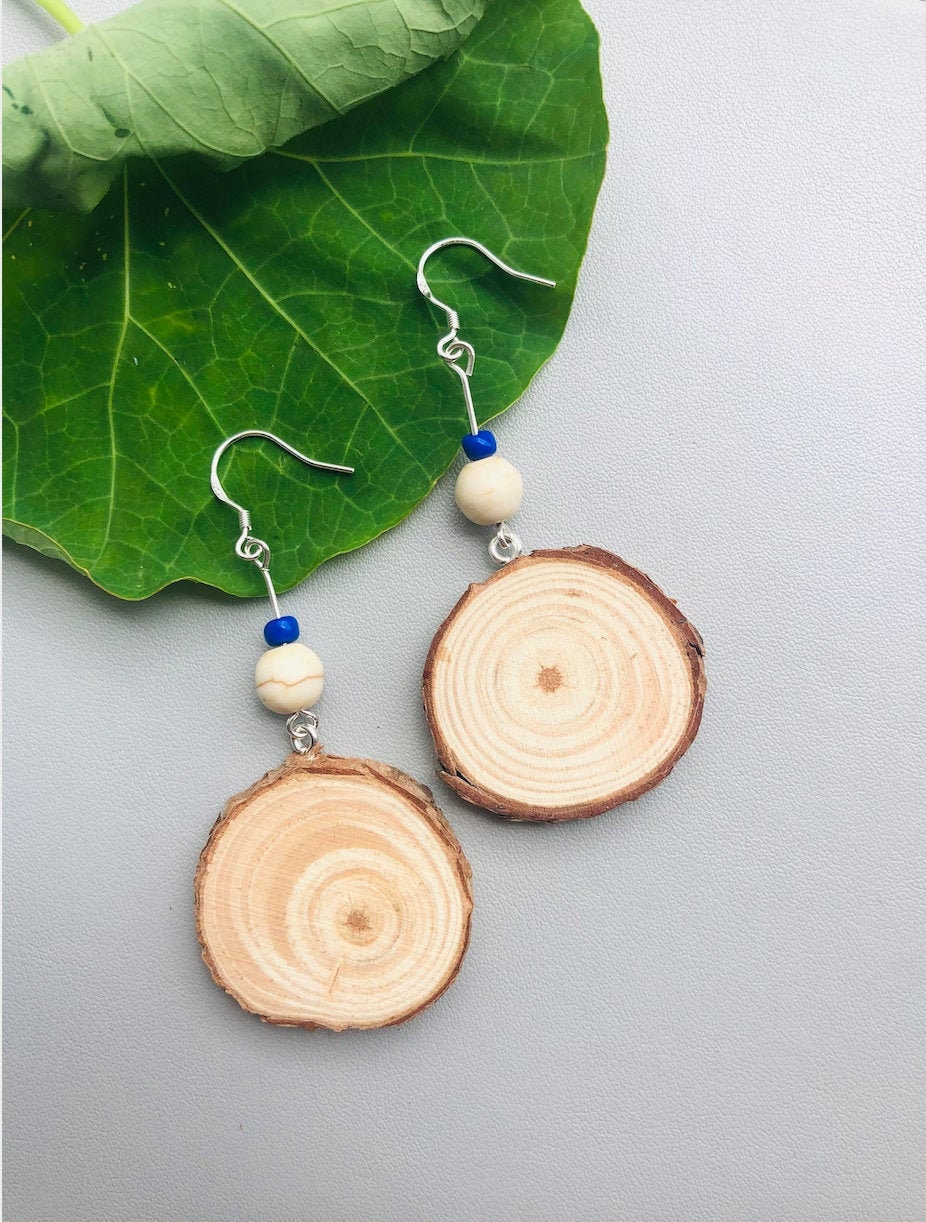 Wood slice earrings clearance