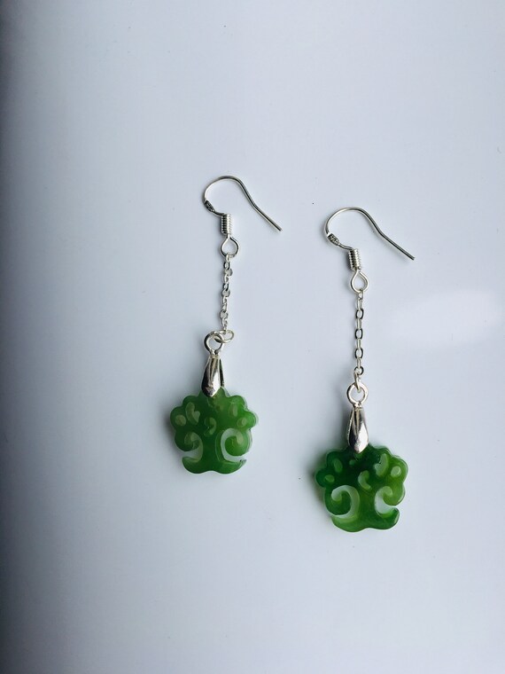Tiny Green Tree Earrings.natrual Green Jade Earrings.small Tree of Life Earrings.jade Floral Earrings.emerald Nephrite Silver.gift for Mom Etsy