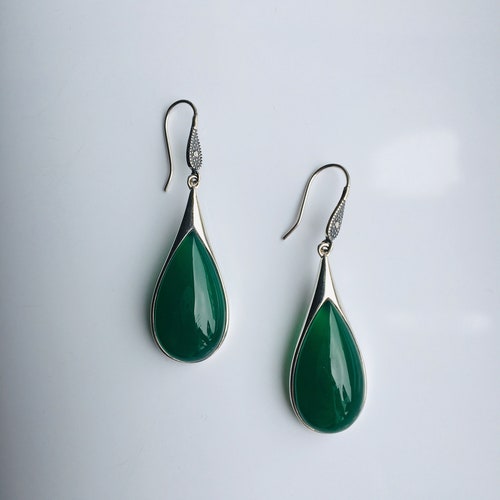 Big Jade Teardrop Earrings.vintage Dark Green Jade - Etsy