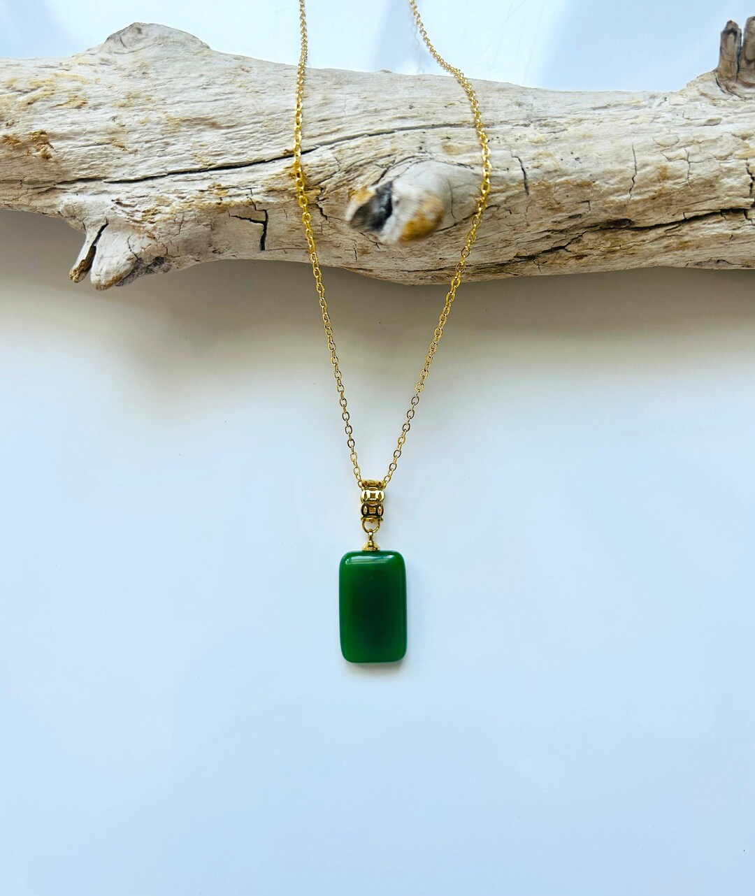 Square Green Jade Necklace.minimalistic Gold Jade Cube Pendant 16''.simple Jade Jewelry.small
