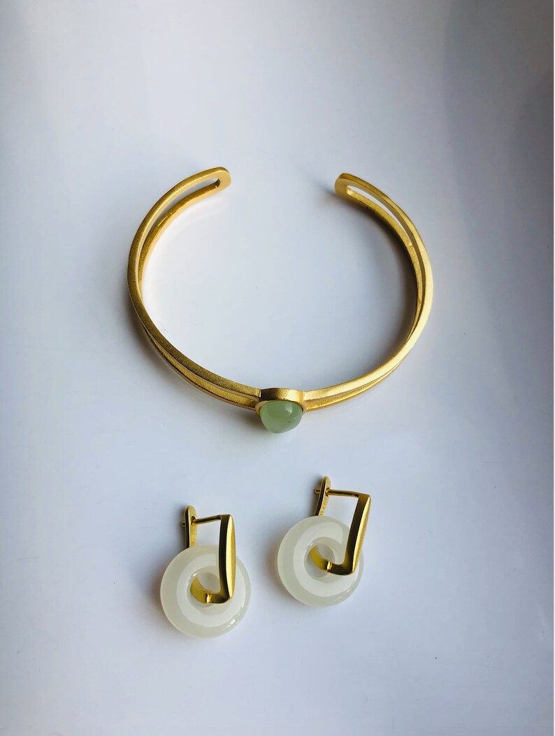 Modern Gold White Jade Earrings. Gold Hanging Jade | Etsy