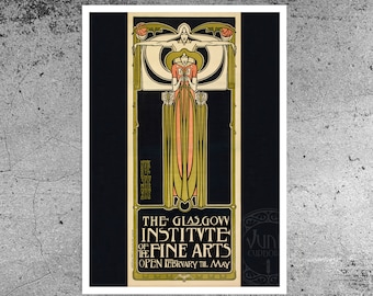 Vintage Advertising Poster &quot;The Glasgow Institute of Fine Arts&quot; Frances MacDonald (c.1895) - Premium Reproduction Giclée Fine Art Print