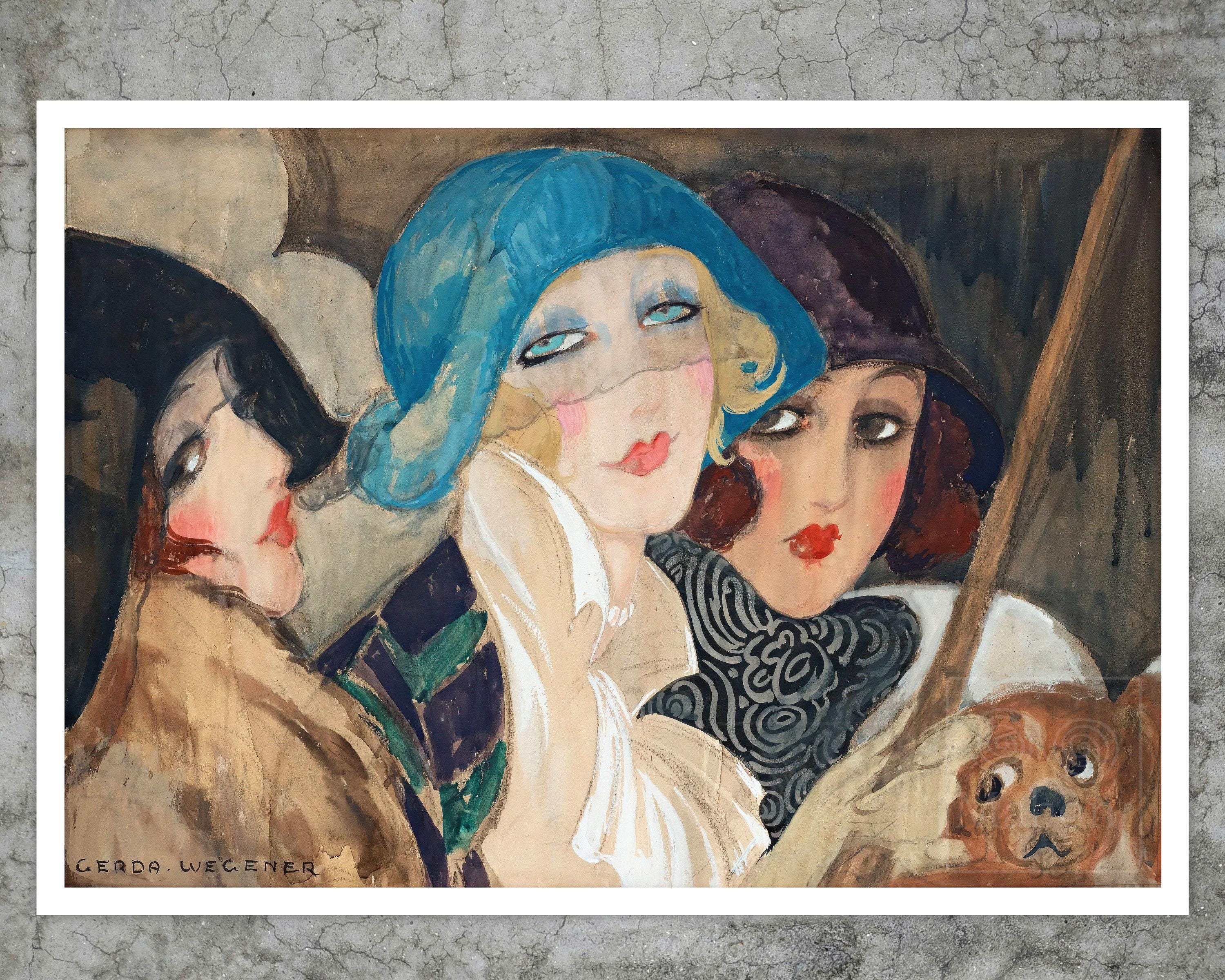 Gerda Wegener "Three Women Under an Umbrella" (c.1920) - Premium Reproduction Giclée Fine Art Print