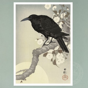 Ohara Koson &quot;Crow at Full Moon&quot; (c.1920) Vintage Japanese Woodblock - Premium Reproduction Giclée Fine Art Print