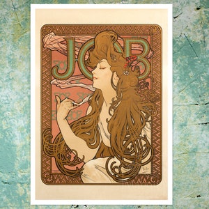 Alphonse Mucha "Job Cigarettes" (1896) Vintage Advertising Poster, Art Nouveau, Belle Époque - Premium Reproduction Giclée Fine Art Print
