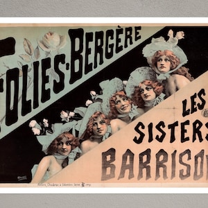 Alfred Choubrac "Folies-Bergère, Les Sisters Barrison" (c.1890) Belle Époque Cabaret Poster - Giclée Fine Art Print