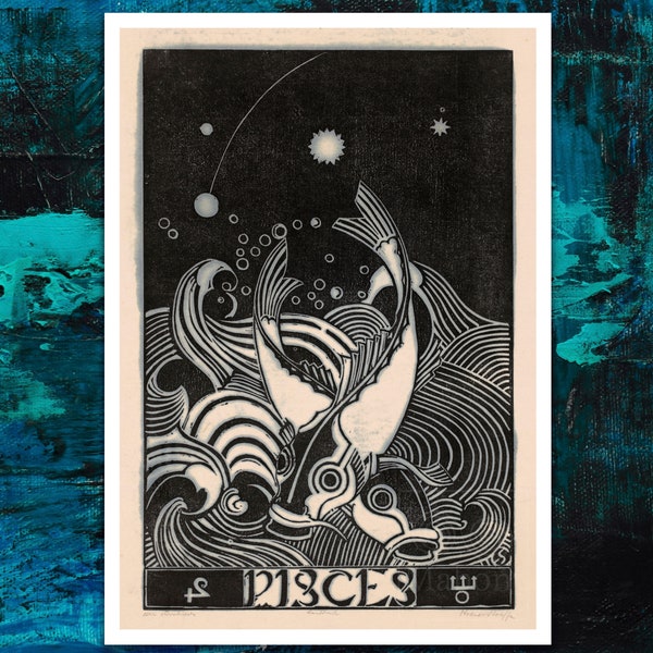 Henri van der Stok "Zodiac Sign: Pisces" (c.1928) Astrological Star Constellation Birth Sign - Premium Reproduction Giclée Fine Art Print