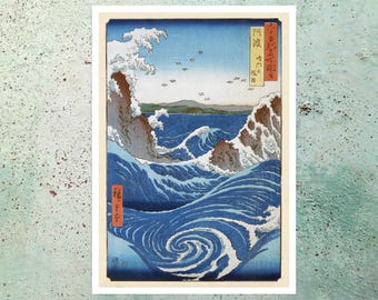 歌川広重 - 阿波国鳴門渦潮、1853年 - 19世紀日本の木版画、A4/A3厚手