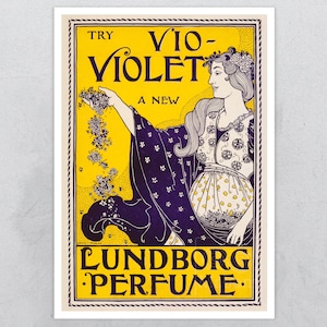 Vintage Advertising Poster "Vio-Violet Lundborg Perfume" by Louis Rhead (c.1894) Art Nouveau - Premium Reproduction Giclée Fine Art Print