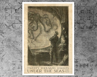 Edouard Riou "The Giant Squid" (c.1870) for "Twenty Thousand Leagues Under The Sea" (Jules Verne) - Giclée Fine Art Print