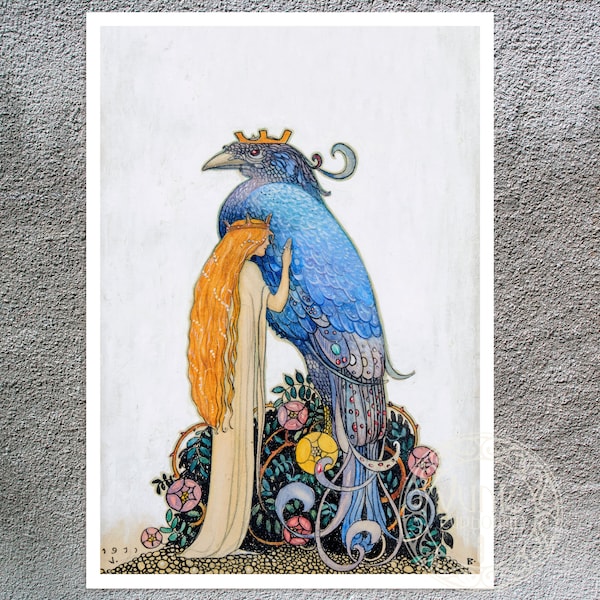 John Bauer "Fågel Blå - Blue Bird" (c.1911) - Vintage Book Illustration - Premium Reproduction Giclée Fine Art Print