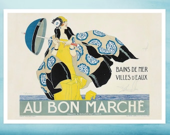 Vintage Fashion Advertising Poster "Au Bon Marche" c.1923 by René Vincent - Art Deco - Giclée Fine Art Print