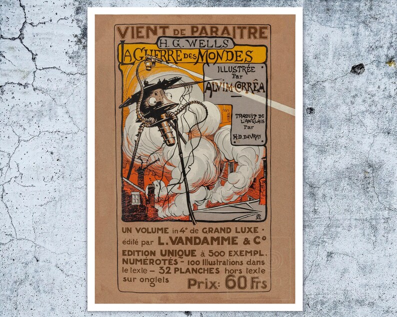 Vintage Advertising Poster "La Guerre Des Mondes" by Henrique Alvim Corrêa (1906) - Giclée Fine Art Print immagine 1