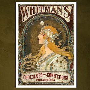 Alphonse Mucha "Whitman's Chocolate and Confections" (c.1920) Vintage Advertising Poster - Premium Reproduction Giclée Fine Art Print