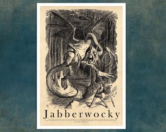 Vintage Book Illustration "Jabberwocky" by John Tenniel (c.1871) Lewis Carroll - Giclée Fine Art Print