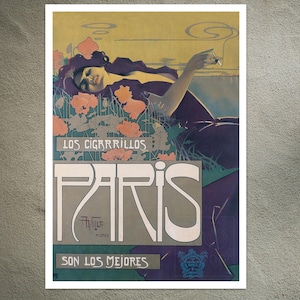 Vintage Advertising Poster "Los Cigarillos Paris" (1901) Aleardo Villa - Art Nouveau - Premium Reproduction Giclée Fine Art Print