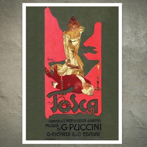 Vintage Advertising Poster for Puccini's Opera "Tosca" (c.1899) by Adolfo Hohenstein - Giclée Fine Art Print image 1